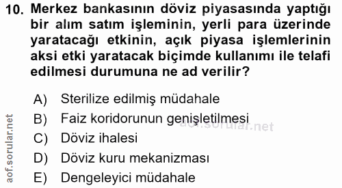 10. soru: Merkez bankasının döviz piyasasında yaptığı bir alım satım işleminin, yerli para üzerinde yaratacağı etkinin, açık pi…