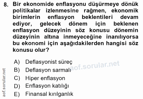 8. soru: Bir ekonomide enflasyonu düşürmeye dönük politikalar izlenmesine rağmen, ekonomik birimlerin enflasyon beklentileri d…