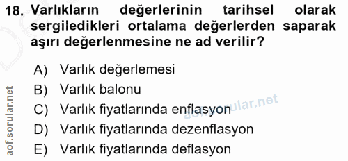 18. soru: Varlıkların değerlerinin tarihsel olarak sergiledikleri ortalama değerlerden saparak aşırı değerlenmesine ne ad veril…