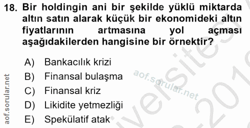 18. soru: Bir holdingin ani bir şekilde yüklü miktarda altın satın alarak küçük bir ekonomideki altın fiyatlarının artmasına yo…