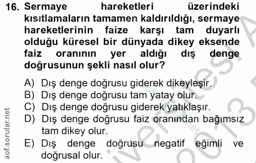 16. soru: Sermaye hareketleri üzerindeki kısıtlamaların tamamen kaldırıldığı, sermaye hareketlerinin faize karşı tam duyarlı ol…