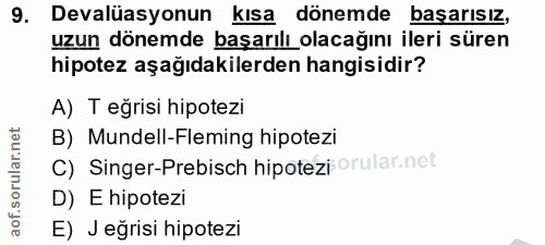 9. soru: Devalüasyonun kısa dönemde başarısız, uzun dönemde başarılı olacağını ileri süren hipotez aşağıdakilerden hangisidir?…