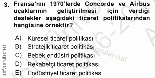 3. soru: Fransa'nın 1970'lerde Concorde ve Airbus uçaklarının geliştirilmesi için ( verdiği destekler aşağıdaki ticaret politi…