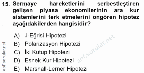 15. soru: Sermaye hareketlerini serbestleştiren gelişen piyasa ekonomilerinin ara kur sistemlerini terk etmelerini öngören hipo…