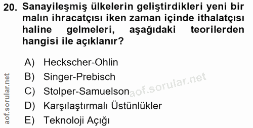 20. soru: Sanayileşmiş ülkelerin geliştirdikleri yeni bir malın ihracatçısı iken zaman içinde ithalatçısı haline gelmeleri, aşa…