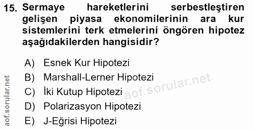 15. soru: Sermaye hareketlerini serbestleştiren gelişen piyasa ekonomilerinin ara kur sistemlerini terk etmelerini öngören hipo…