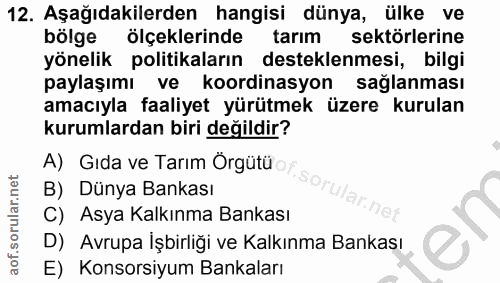 12. soru: Aşağıdakilerden hangisi dünya, ülke ve bölge ölçeklerinde tarım sektörlerine yönelik politikaların desteklenmesi, bil…
