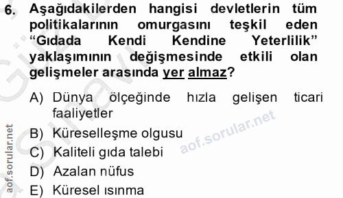 6. soru: Aşağıdakilerden hangisi devletlerin tüm politikalarının omurgasını teşkil eden "Gidada Kendi Kendine Yeterlilik" yakl…