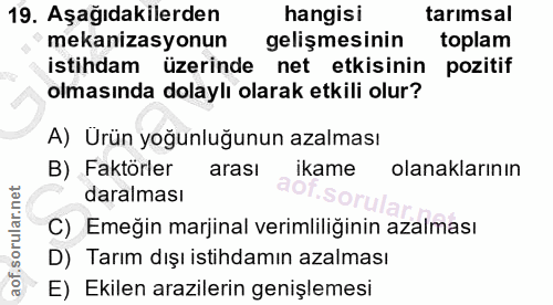19. soru: Aşağıdakilerden hangisi tarımsal mekanizasyonun gelişmesinin toplam istihdam üzerinde net etkisinin pozitif olmasında…