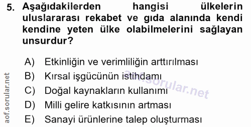 5. soru: Aşağıdakilerden hangisi ülkelerin uluslararası rekabet ve gıda alanında kendi kendine yeten ülke olabilmelerini sağla…