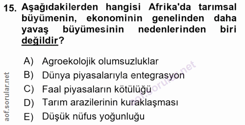 15. soru: Aşağıdakilerden hangisi Afrika'da tarımsal büyümenin, ekonominin genelinden daha yavaş büyümesinin nedenlerinden biri…