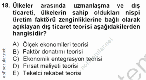 18. soru: Ülkeler arasında uzmanlaşma ve dış ticareti, ülkelerin sahip oldukları nispi üretim faktörü zenginliklerine bağlı ola…