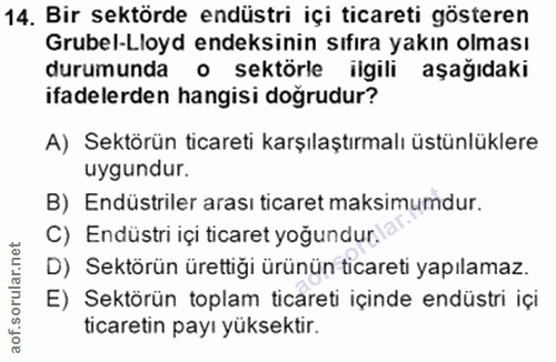 14. soru: Bir sektörde endüstri içi ticareti gösteren Grubel-Lloyd endeksinin sıfıra yakın olması durumunda • sektörle ilgili a…