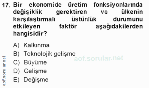 17. soru: Bir ekonomide üretim fonksiyonlarında değişiklik gerektiren ve ülkenin karşılaştırmalı üstünlük durumunu etkileyen fa…