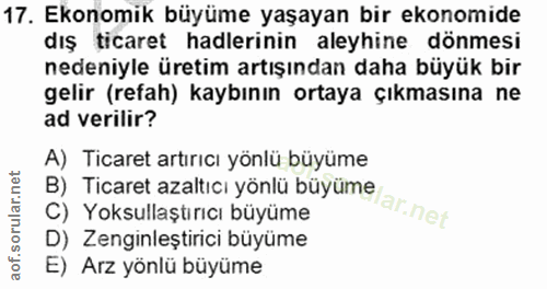17. soru: Ekonomik büyüme yaşayan bir ekonomide dış ticaret hadlerinin aleyhine dönmesi nedeniyle üretim artışından daha büyük…