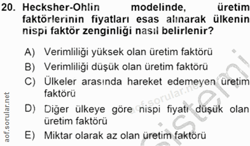 20. soru: Hecksher-Ohlin modelinde, üretim faktörlerinin fiyatları esas alınarak ülkenin nispi faktör zenginliği nasıl belirlen…