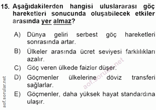 15. soru: Aşağıdakilerden hangisi uluslararası göç hareketleri sonucunda oluşabilecek etkiler arasında yer almaz? A) Dünya geli…