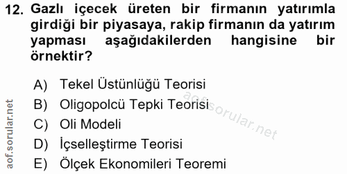 12. soru: Gazlı içecek üreten bir firmanın yatırımla girdiği bir piyasaya, rakip firmanın da yatırım yapması aşağıdakilerden ha…
