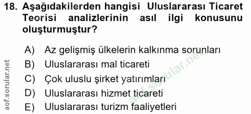 18. soru: Aşağıdakilerden hangisi Uluslararası Ticaret Teorisi analizlerinin asıl ilgi konusunu oluşturmuştur? A) Az gelişmiş ü…