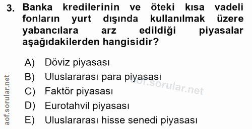 3. soru: Banka kredilerinin ve öteki kısa vadeli fonların yurt dışında kullanılmak üzere yabancılara arz edildiği piyasalar aş…