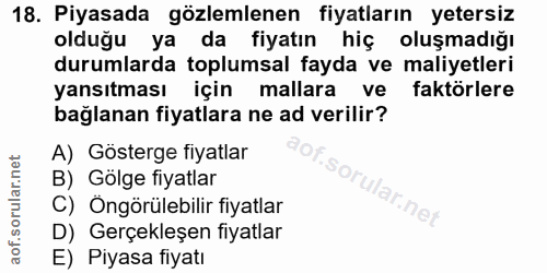18. soru: Piyasada gözlemlenen fiyatların yetersiz olduğu ya da fiyatın hiç oluşmadığı durumlarda toplumsal fayda ve maliyetler…