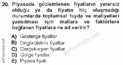 20. soru: Piyasada gözlemlenen fiyatların yetersiz olduğu ya da fiyatın hiç oluşmadığı durumlarda toplumsal fayda ve maliyetler…