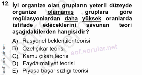 12. soru: İyi organize olan grupların yeterli düzeyde organize olamamış. gruplara göre regülasyonlardan daha yüksek oranlarda i…