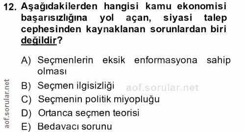 12. soru: Aşağıdakilerden hangisi kamu ekonomisi başarısızlığına yol açan, siyasi talep cephesinden kaynaklanan sorunlardan bir…