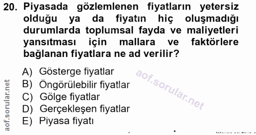 20. soru: Piyasada gözlemlenen fiyatların yetersiz olduğu ya da fiyatın hiç oluşmadığı durumlarda toplumsal fayda ve maliyetler…