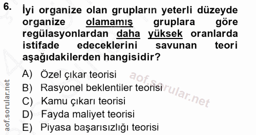6. soru: İyi organize olan grupların yeterli düzeyde organize olamamış gruplara göre regülasyonlardan daha yüksek oranlarda is…
