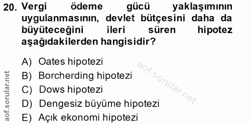 20. soru: Vergi ödeme yaklaşımının uygulanmasının, devlet bütçesini daha da büyüteceğini ileri süren hipotez aşağıdakilerden ha…