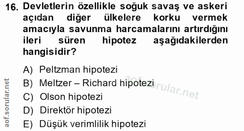 16. soru: Devletlerin özellikle soğuk savaş ve askeri açıdan diğer ülkelere korku vermek amacıyla savunma harcamalarını artırdı…