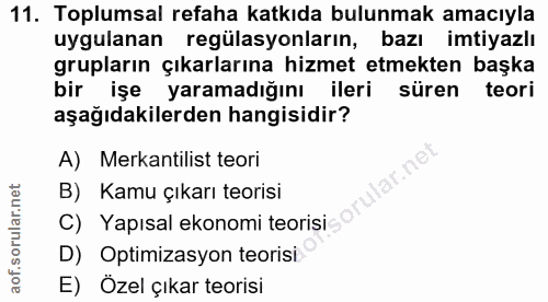 11. soru: Toplumsal refaha katkıda bulunmak amacıyla uygulanan regülasyonların, bazı imtiyazlı grupların çıkarlarına hizmet etm…