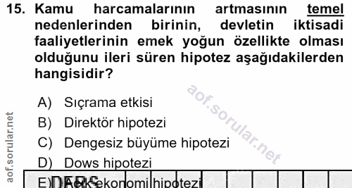 15. soru: Kamu harcamalarının artmasinın temel nedenlerinden birinin, devletin iktisadi faaliyetlerinin emek yoğun özellikte ol…