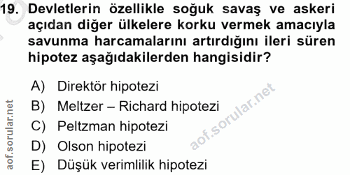 19. soru: Devletlerin özellikle soğuk savaş ve askeri açıdan diğer ülkelere korku vermek amacıyla savunma harcamalarını artırdı…