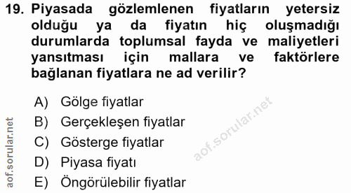 19. soru: Piyasada gözlemlenen fiyatların yetersiz olduğu ya da fiyatın hiç oluşmadığı durumlarda toplumsal fayda ve maliyetler…
