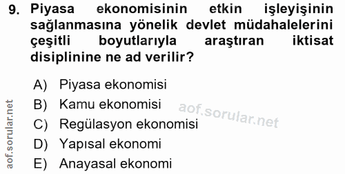 9. soru: Piyasa ekonomisinin etkin işleyişinin sağlanmasına yönelik devlet müdahalelerini çeşitli boyutlarıyla araştıran iktis…