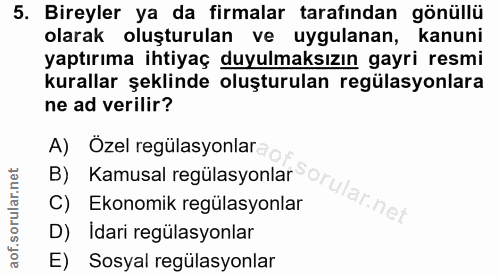 5. soru: Bireyler ya da firmalar tarafından gönüllü olarak oluşturulan ve uygulanan, kanuni yaptırıma ihtiyaç duyulmaksızın ga…