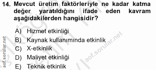 14. soru: Mevcut üretim faktörleriyle ne kadar katma değer yaratıldığını ifade eden kavram aşağıdakilerden hangisidir? A) Hizme…