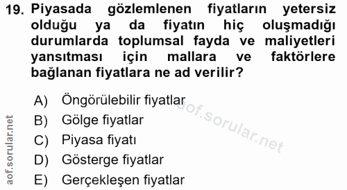 19. soru: Piyasada gözlemlenen fiyatların yetersiz olduğu ya da fiyatın hiç oluşmadığı durumlarda toplumsal fayda ve maliyetler…