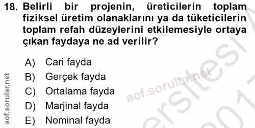 18. soru: Belirli bir projenin, üreticilerin toplam fiziksel üretim olanaklarını ya da tüketicilerin toplam refah düzeylerini e…