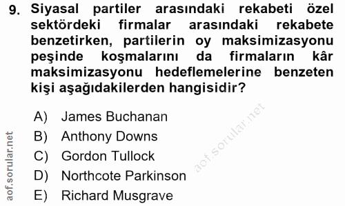 9. soru: Siyasal partiler arasındaki rekabeti özel sektördeki firmalar arasındaki rekabete benzetirken, partilerin oy maksimiz…