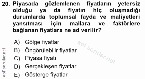 20. soru: Piyasada gözlemlenen fiyatların yetersiz olduğu ya da fiyatın hiç oluşmadiğı durumlarda toplumsal fayda ve maliyetler…