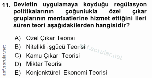 11. soru: Devletin uygulamaya koyduğu regülasyon politikalarının çoğunlukla özel çıkar gruplarının menfaatlerine hizmet ettiğin…