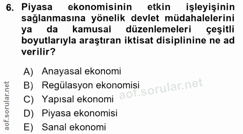 6. soru: Piyasa ekonomisinin etkin işleyişinin sağlanmasına yönelik devlet müdahalelerini ya da kamusal düzenlemeleri çeşitli…