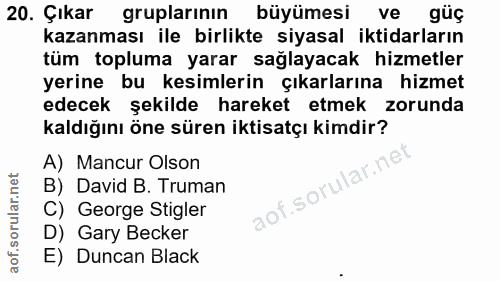 20. soru: Çıkar gruplarının büyümesi ve güç kazanması ile birlikte siyasal iktidarların tüm topluma yarar sağlayacak hizmetler…