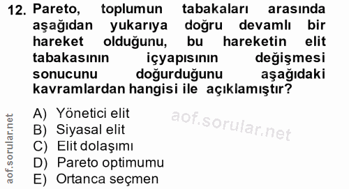 12. soru: Pareto, toplumun tabakaları arasında aşağıdan yukarıya doğru devamlı bir hareket olduğunu, bu hareketin elit tabakası…