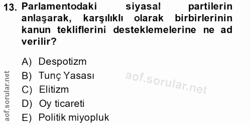 13. soru: Parlamentodaki siyasal partilerin anlaşarak, karşılıklı olarak birbirlerinin kanun tekliflerini desteklemelerine ne a…