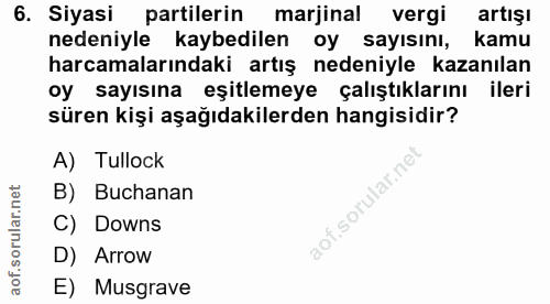 6. soru: Siyasi partilerin marjinal vergi artışı nedeniyle kaybedilen oy sayısını, kamu harcamalarındaki artış nedeniyle kazan…