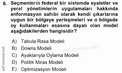 6. soru: Seçmenlerin federal bir sistemde eyaletler ve yerel yönetimlerin uygulamaları hakkında enformasyon sahibi olarak kend…